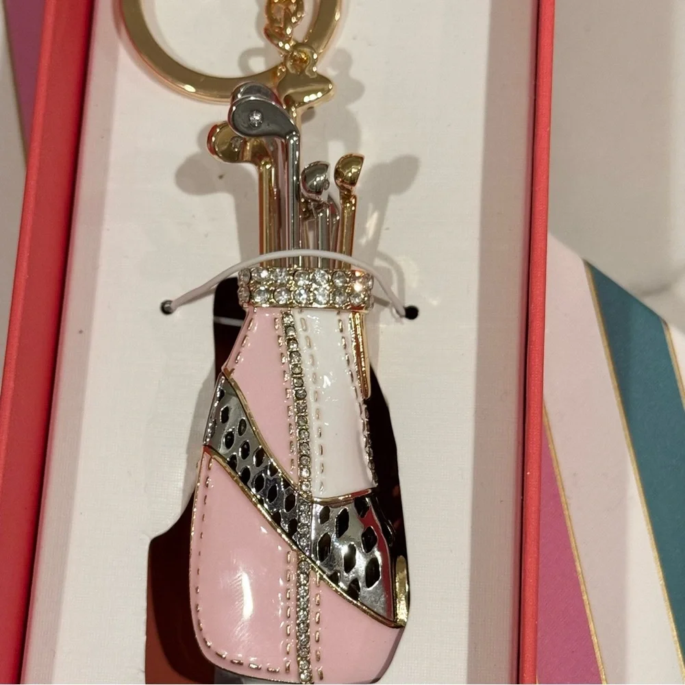 NWT Piper K Golf Rhinestone Keychain Bag Purse Charm Pink Gold Silver